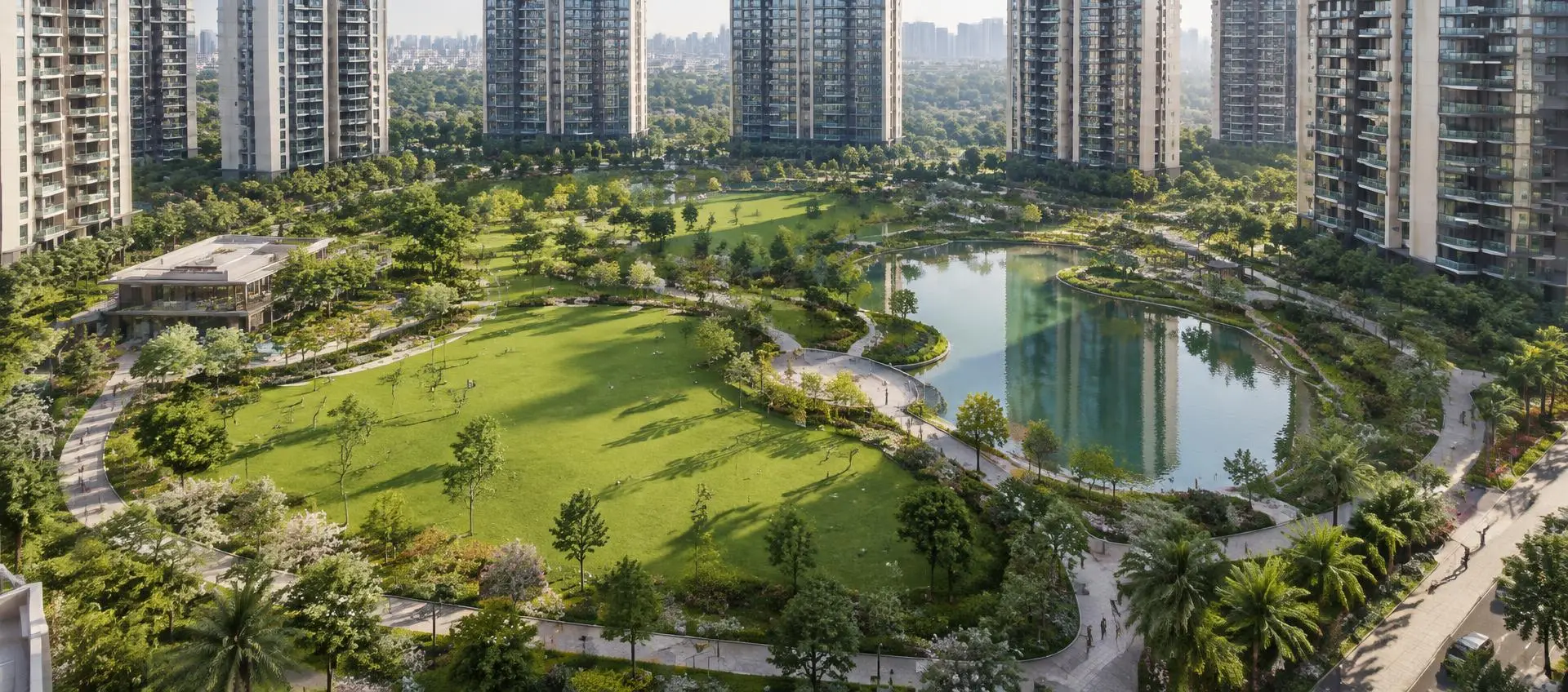 Landscaped greens and central park at L&T Sector 86 Gurgaon